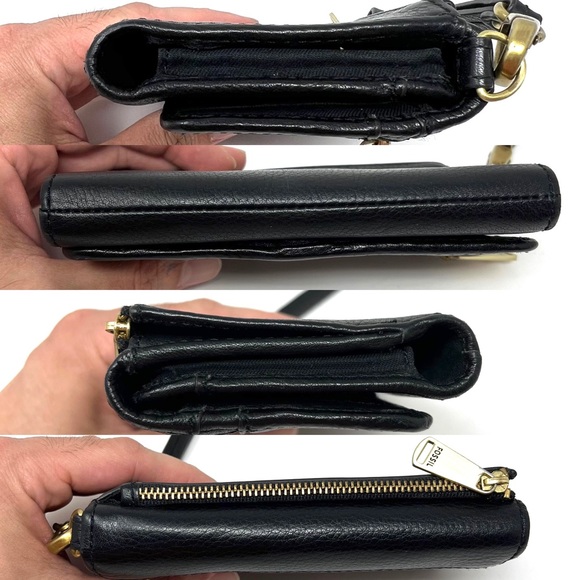 Fossil Preston Black Pebbled Leather Flap Clutch Wristlet Wallet - Picture 3 of 9